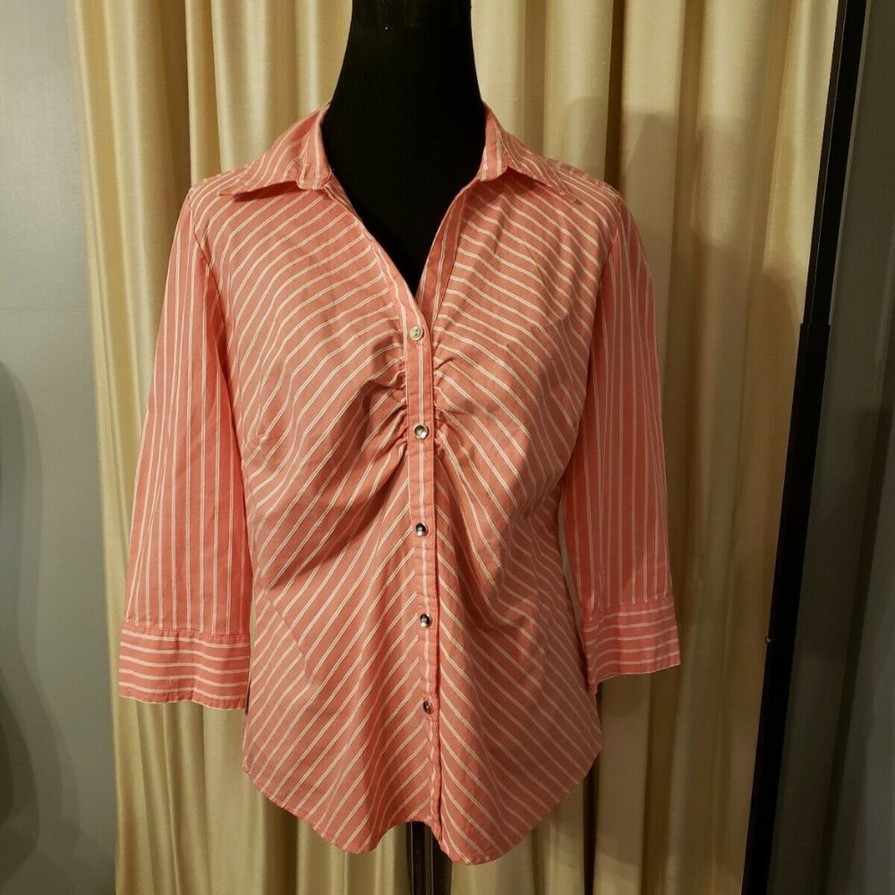 Covington  Orange White  Striped Stretch Shirt L